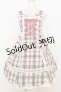 BABY,THE STARS SHINE BRIGHT / 裾スカラップタータンチェックジャンパースカート＆リボンコームセット  生成り×えんじ O-26-01-14-001-BA-OP-IG-OS