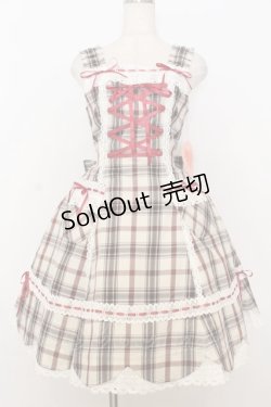画像1: BABY,THE STARS SHINE BRIGHT / 裾スカラップタータンチェックジャンパースカート＆リボンコームセット  生成り×えんじ O-26-01-14-001-BA-OP-IG-OS