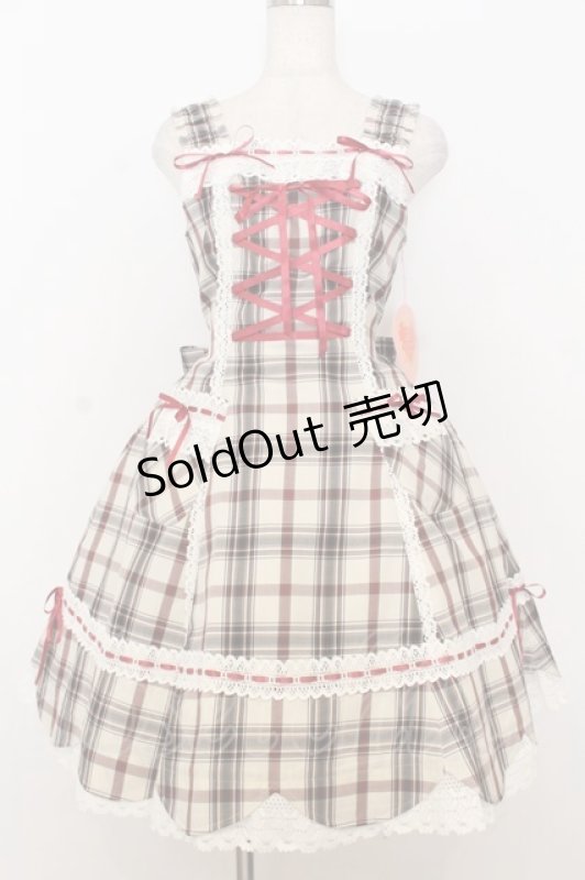 画像1: BABY,THE STARS SHINE BRIGHT / 裾スカラップタータンチェックジャンパースカート＆リボンコームセット  生成り×えんじ O-26-01-14-001-BA-OP-IG-OS (1)