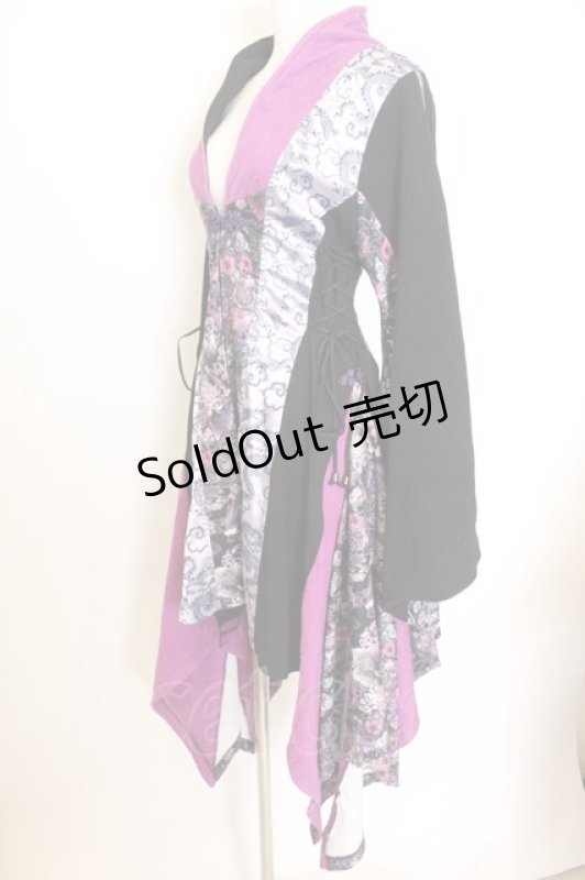 画像4: Qutie Frash / アシメ着物カーデ  パープル×ブラック O-26-01-14-035-QU-JA-IG-OS (4)