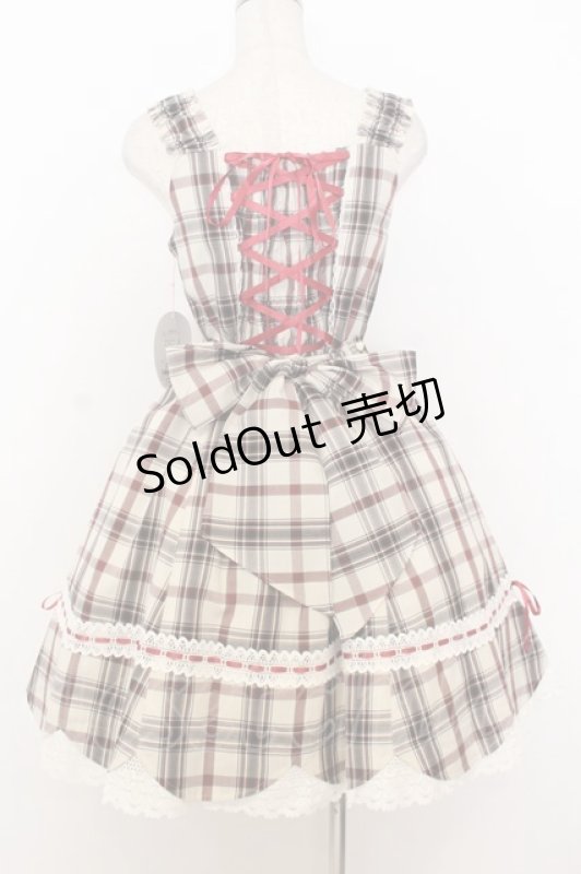 画像4: BABY,THE STARS SHINE BRIGHT / 裾スカラップタータンチェックジャンパースカート＆リボンコームセット  生成り×えんじ O-26-01-14-001-BA-OP-IG-OS (4)