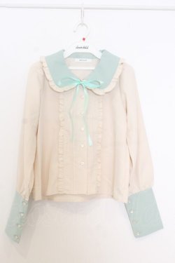 画像1: CHIP CLIP / 五月アイ/Cheese Bear/AIピンタックブラウス S ミント×アイボリー O-26-01-14-017-0-BL-IG-OS