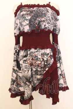 画像1: Qutie Frash / 和柄オフショルチュニック  ワイン O-26-01-14-031-QU-TO-IG-OS