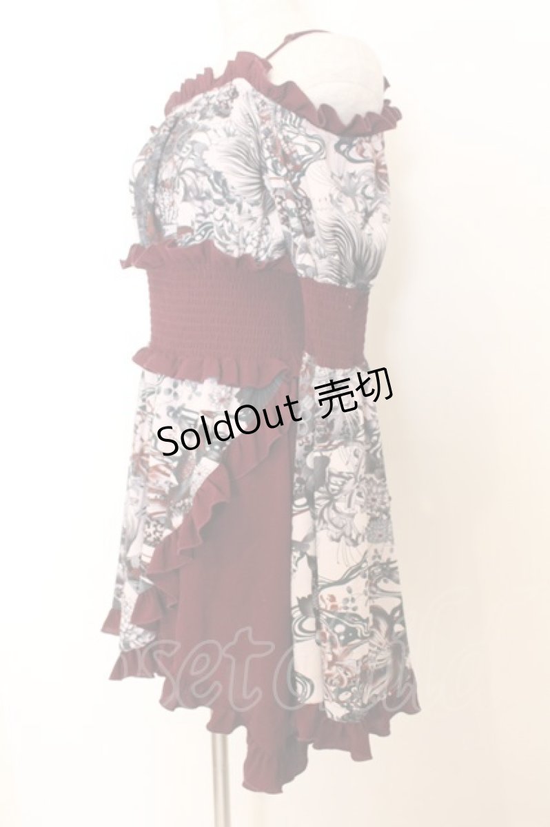 画像2: Qutie Frash / 和柄オフショルチュニック  ワイン O-26-01-14-031-QU-TO-IG-ZY (2)