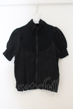 画像1: h.NAOTO / レースデコルテスタンドネック半袖トラックトップ  ブラック O-26-01-15-059-HN-TO-YM-OS