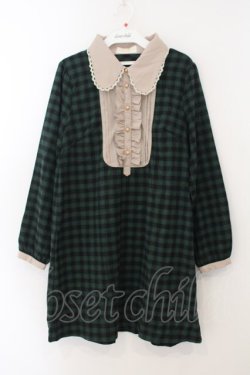 画像1: axes femme POETIQUE / チェックネルAラインワンピース M グリーン O-26-01-15-066-AX-OP-YM-OS