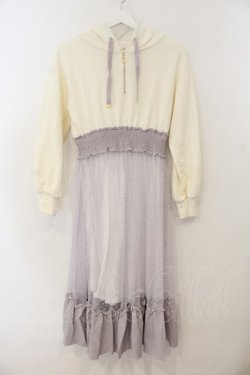 画像1: axes femme POETIQUE / 異素材ドッキングワンピース M アイボリーｘラベンダー O-26-01-15-068-AX-OP-YM-OS