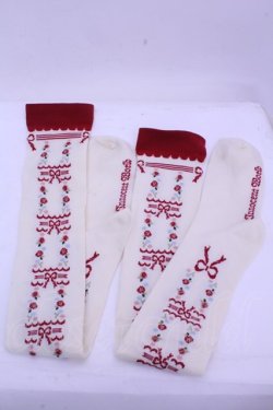 画像1: Innocent World / マリンローズオーバーニーソックス  アイボリー×アカ O-26-01-15-1044-IW-ZA-OW-OS