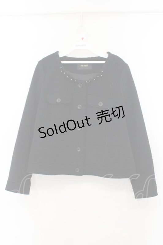 画像1: PINK HOUSE / ポケット付きノーカラージャケット  クロ O-26-01-15-106-LO-JA-IG-ZT322 (1)