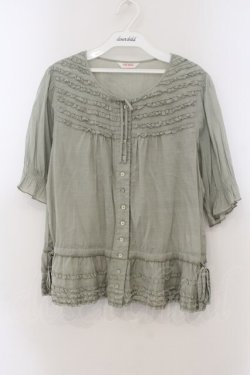 画像1: PINK HOUSE / ピコフリル半袖ブラウス  薄荷 O-26-01-15-110-LO-BL-IG-OS