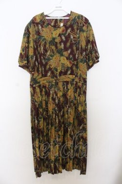 画像1: KANEKO ISAO / フラワー＆ペイズリー柄プリーツ半袖ワンピース  ワイン O-26-01-15-021-0-OP-IG-OS