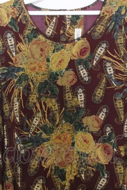 画像2: KANEKO ISAO / フラワー＆ペイズリー柄プリーツ半袖ワンピース  ワイン O-26-01-15-021-0-OP-IG-OS