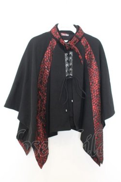 画像1: Qutie Frash / 2023年プレミアム 宵鶴ポンチョ  ブラック×レッド O-26-01-16-048-QU-JA-IG-OS