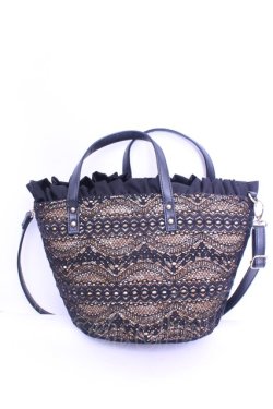 画像1: axes femme / レース×雑材バッグ  ナチュラル×クロ O-26-01-16-1064-AX-BG-OW-OS