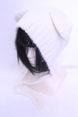 画像1: axes femme POETIQUE / 紐付きくまミミニットキャップ  シロ O-26-01-16-1075-AX-AC-OW-OS
