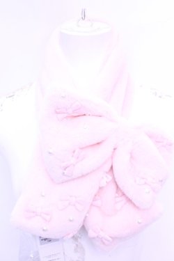 画像1: axes femme POETIQUE / リボン×パールファーマフラー  ピンク O-26-01-16-1083-AX-ZA-OW-OS