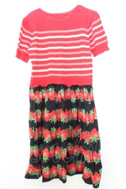 画像4: Jane Marple / ニットとストロベリーボーダーのトロンプルイユワンピース M アカ系 O-26-01-16-029-JM-OP-IG-OS