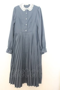 画像1: m petit by misako / AM*レースエリプリーツワンピース M ブルー O-26-01-16-030-LO-OP-IG-OS