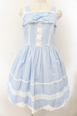 BABY,THE STARS SHINE BRIGHT / リボンスカラップジャンパースカート  サックス O-26-01-17-023-BA-OP-OW-OS