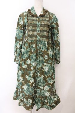 画像1: PINK HOUSE / フラワーブーケ柄ワンピース  グリーン O-26-01-17-033-LO-OP-OW-OS