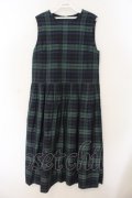 Jane Marple / Memorial Check ノースリーブドレス M ネイビー×グリーン O-26-01-17-041-JM-OP-IG-OS