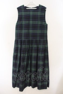 画像1: Jane Marple / Memorial Check ノースリーブドレス M ネイビー×グリーン O-26-01-17-041-JM-OP-IG-OS