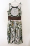 axes femme Nostalgic / ヴィンテージマップ柄ワンピース M グリーンｘブラウン O-26-01-17-044-LO-OP-YM-OS