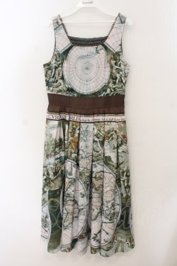 画像1: axes femme Nostalgic / ヴィンテージマップ柄ワンピース M グリーンｘブラウン O-26-01-17-044-LO-OP-YM-OS