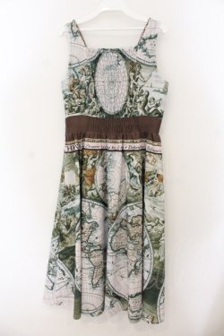 画像4: axes femme Nostalgic / ヴィンテージマップ柄ワンピース M グリーンｘブラウン O-26-01-17-044-LO-OP-YM-OS