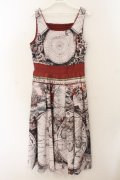 axes femme Nostalgic / ヴィンテージマップ柄ワンピース F ワインxピンク O-26-01-17-045-LO-OP-YM-OS