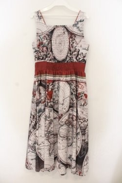 画像4: axes femme Nostalgic / ヴィンテージマップ柄ワンピース F ワインxピンク O-26-01-17-045-LO-OP-YM-OS