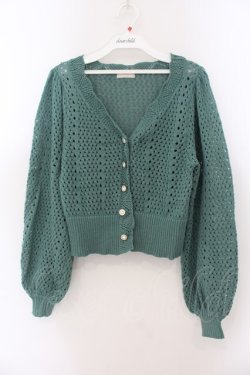 画像1: axes femme POETIQUE / 透かし編みショートニットカーデ M グリーン O-26-01-17-051-AX-TO-OW-OS