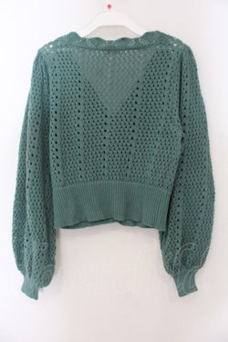 画像2: axes femme POETIQUE / 透かし編みショートニットカーデ M グリーン O-26-01-17-051-AX-TO-OW-OS