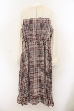 画像2: axes femme POETIQUE / チェックベロアシフォンワンピース M ピンク O-26-01-17-067-AX-OP-OW-OS