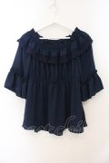 axes femme kawaii / エンパイアフリルブラウス M ネイビー O-26-01-17-076-AX-BL-OW-OS