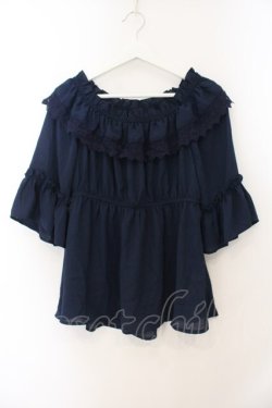 画像1: axes femme kawaii / エンパイアフリルブラウス M ネイビー O-26-01-17-076-AX-BL-OW-OS
