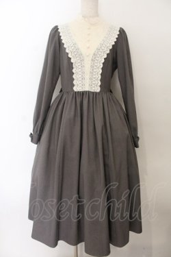 画像1: Innocent World / キャトリーヌ(長袖)ワンピース M グレー×キナリ O-26-01-17-015-IW-OP-OW-OS