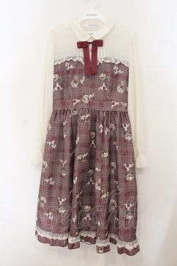 画像1: axes femme POETIQUE / ホリデーチェック柄ワンピース M ワイン O-26-01-19-039-AX-OP-OW-OS