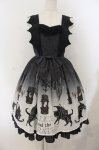 画像1: ALICE and the PIRATES / 悪魔猫と終末の砂時計柄ジャンパースカートI  クロ O-26-01-19-005-PA-OP-OW-OS (1)