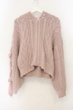 画像1: LIZ LISA / パールリボンケーブルパーカー  ピンク O-26-01-19-054-LO-TO-OW-OS