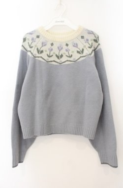 画像1: Fi.n.t / チューリップジャガードヨークニットプルオーバー【洗える】  サックス O-26-01-19-1010-CA-TO-IG-OS