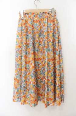 画像2: F&A / マーブルバックル付き水彩フラワースカート  オレンジ O-26-01-19-1016-LO-SK-IG-OS