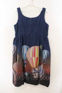 画像1: pays des fees  / 気球バルーンワンピース(七戸優 画) 9 ネイビー O-26-01-19-066-PU-OP-IG-OS