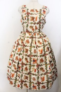 画像1: axes femme kawaii / 森のケーキ屋さん柄ジャンスカ M アイボリー O-26-01-20-046-AX-OP-IG-OS