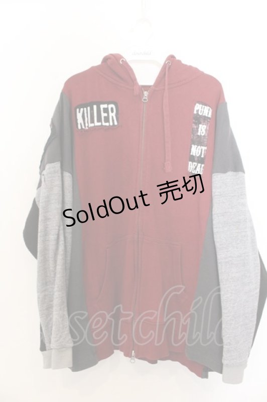 画像1: h.NAOTO / スカルプリントバイカラーパーカー  グレー×レッド O-26-01-20-057-HN-TO-IG-ZT455 (1)