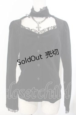 画像1: BPN / チョーカー付き別珍ブラウス M ブラック O-26-01-20-008-GO-BL-OW-OS