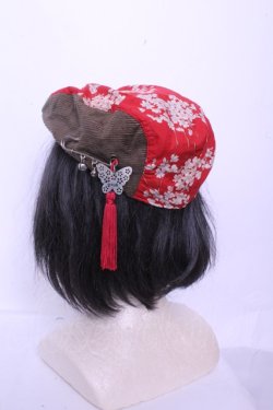 画像2: kikou / 和柄切り替えコーデュロイハンチングハット  ベージュ×アカ O-26-01-20-1008-GO-AC-IG-OS