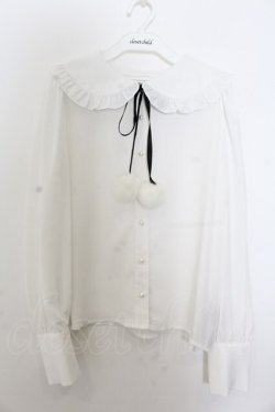 画像1: Jamieエーエヌケー / ぽんぽんリボンブラウス  シロ×クロ O-26-01-20-018-0-BL-IG-OS