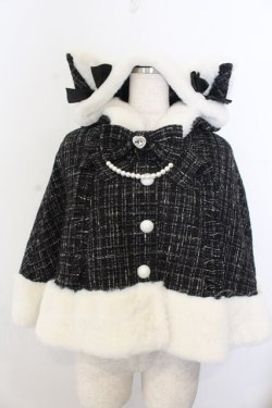 画像1: Ank Rouge / ネコちゃんキラキラツイードポンチョ  クロ×シロ O-26-01-20-027-CA-CO-IG-OS