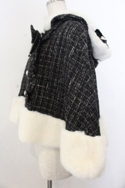 画像2: Ank Rouge / ネコちゃんキラキラツイードポンチョ  クロ×シロ O-26-01-20-027-CA-CO-IG-OS